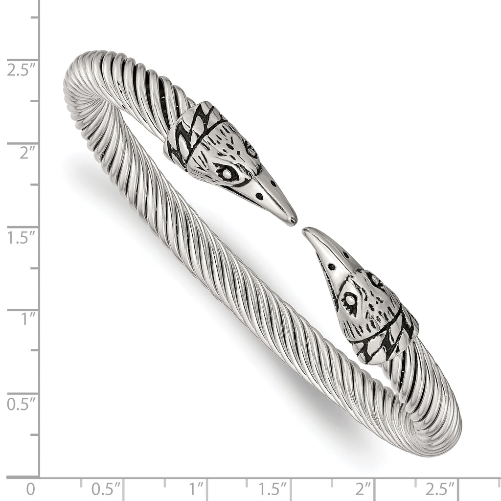 Stainless Steel Antiqued and Polished Eagle Cuff Bangle Bracelet for Women