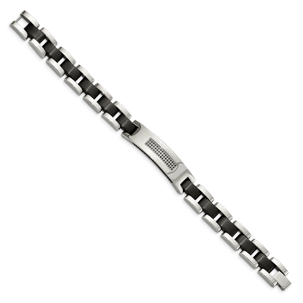 Stainless Steel Brushed and Polished Black IP-plated with Cubic Zirconia Bracelet for Men