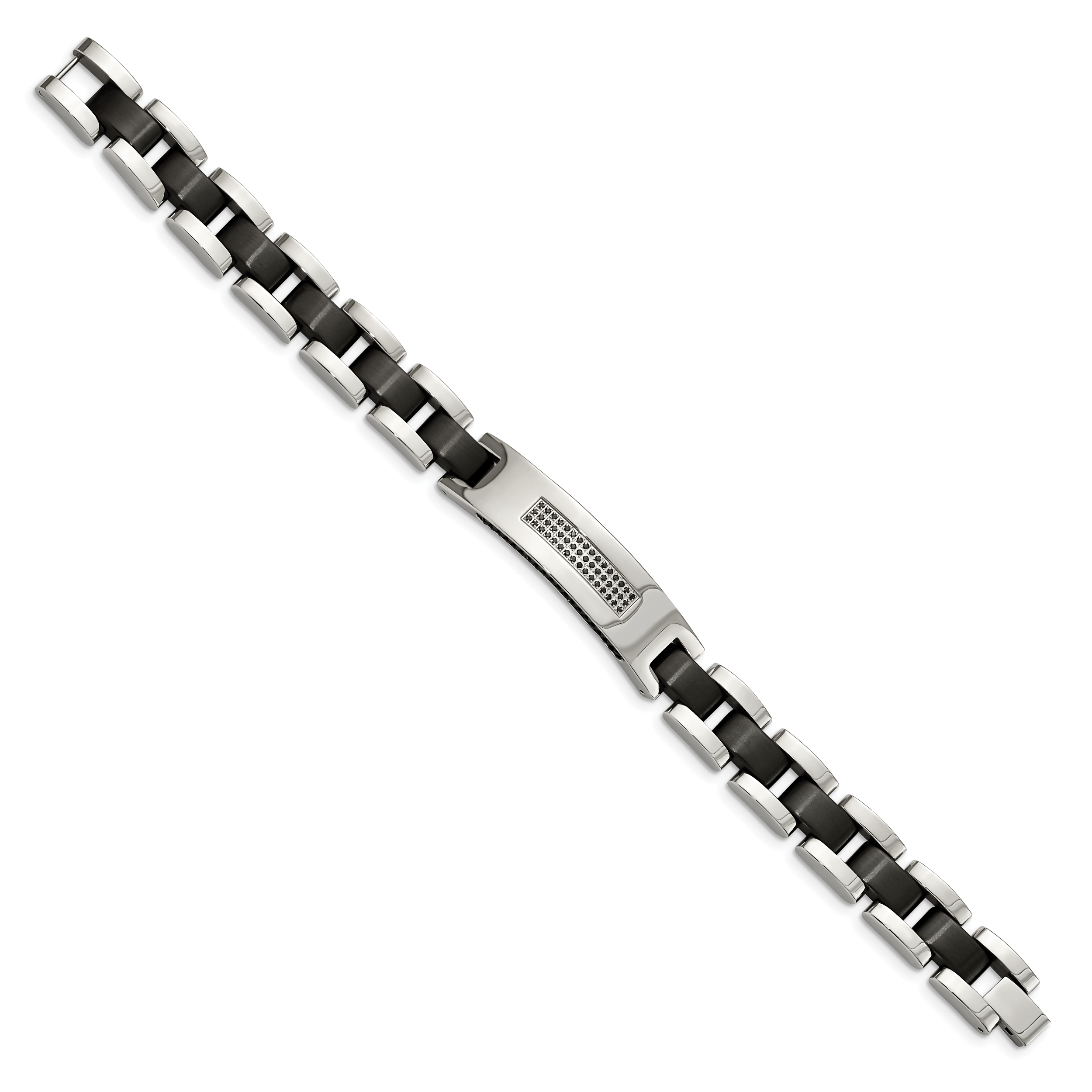 Stainless Steel Brushed and Polished Black IP-plated with Cubic Zirconia Bracelet for Men