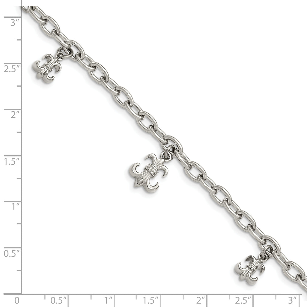 Stainless Steel Polished Fleur de Lis with ext. Bracelet for Women