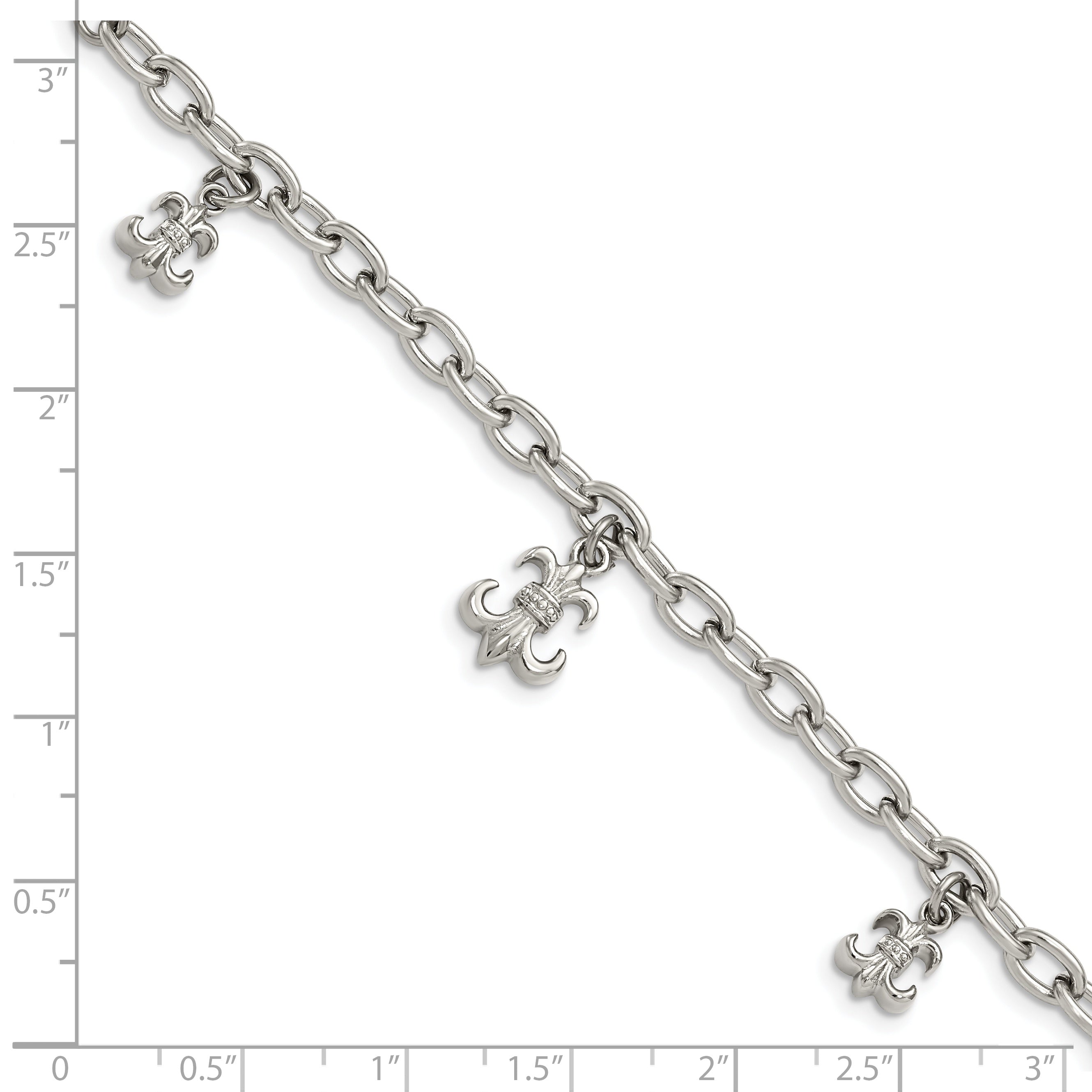 Stainless Steel Polished Fleur de Lis with ext. Bracelet for Women