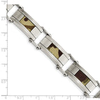 Stainless Steel Brushed with Brown Camo Fabric Inlay Bracelet for Men