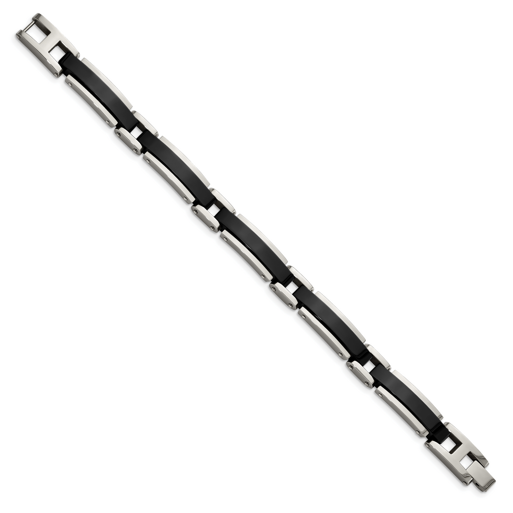 Stainless Steel Polished Black IP-plated Link Bracelet for Men