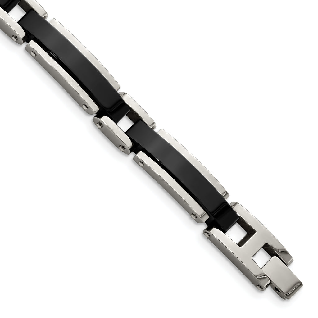 Stainless Steel Polished Black IP-plated Link Bracelet for Men