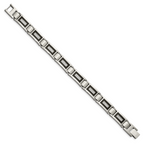 Stainless Steel Brushed and Polished with Cubic Zirconia and Black Carbon Fiber Inlay Link Bracelet for Men