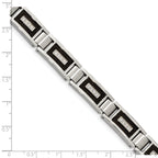 Stainless Steel Brushed and Polished with Cubic Zirconia and Black Carbon Fiber Inlay Link Bracelet for Men