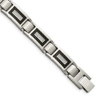 Stainless Steel Brushed and Polished with Cubic Zirconia and Black Carbon Fiber Inlay Link Bracelet for Men