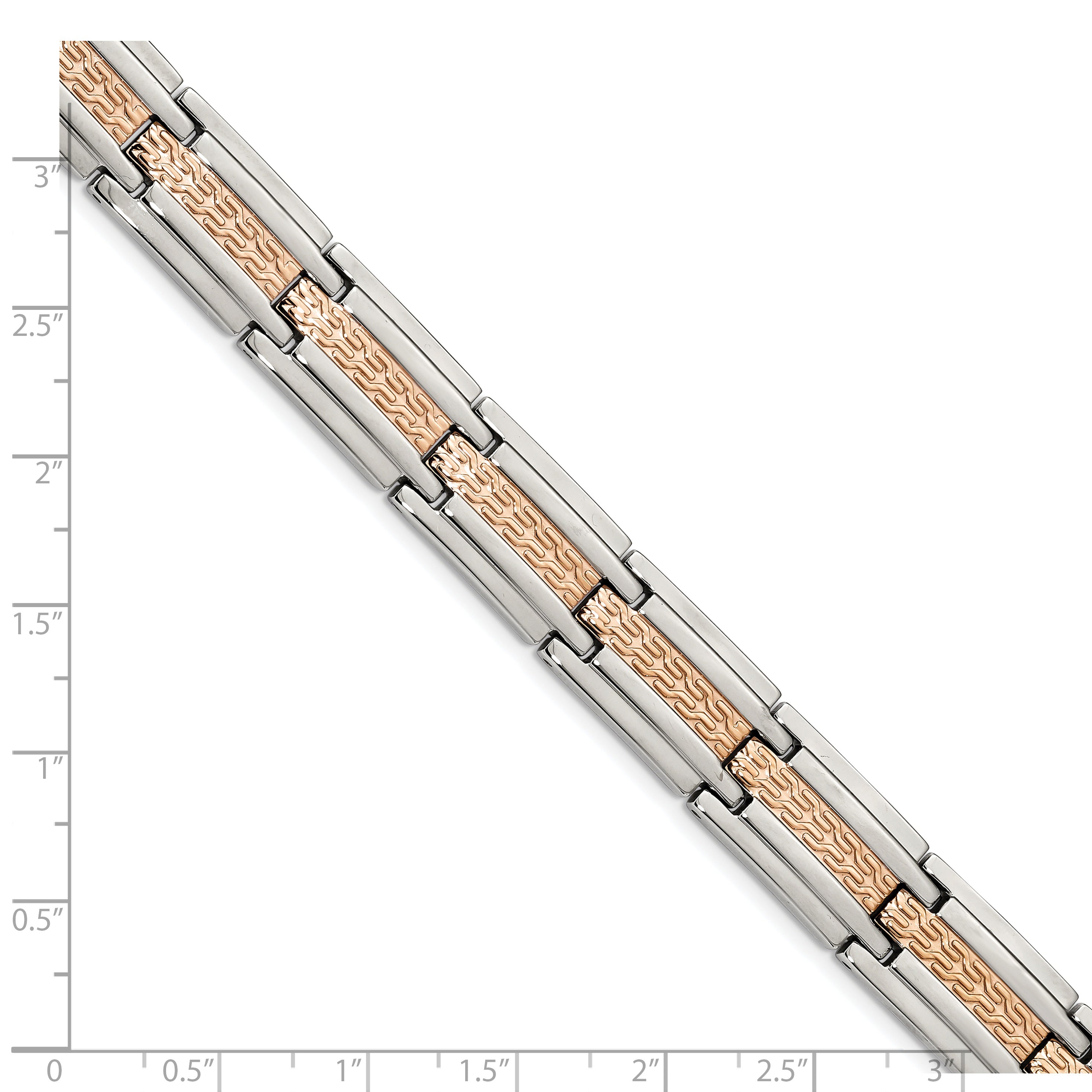 Stainless Steel Polished and Textured Rose IP-plated Link Bracelet for Men