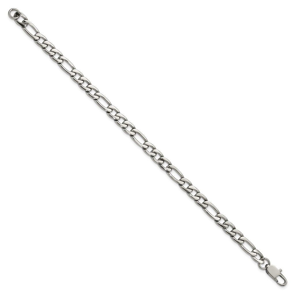 Polished Stainless Steel Figaro Chain Bracelet 6mm