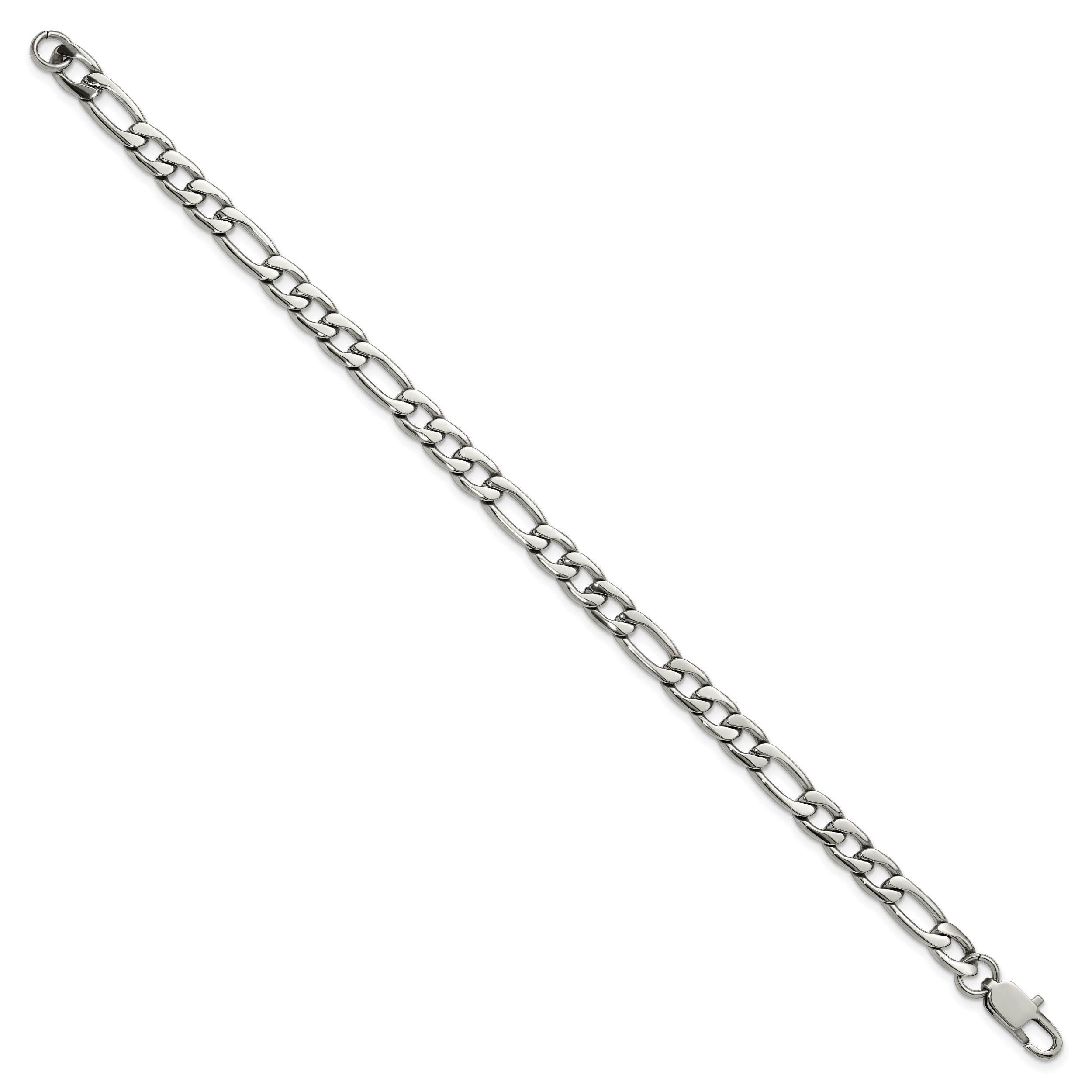 Polished Stainless Steel Figaro Chain Bracelet 6mm