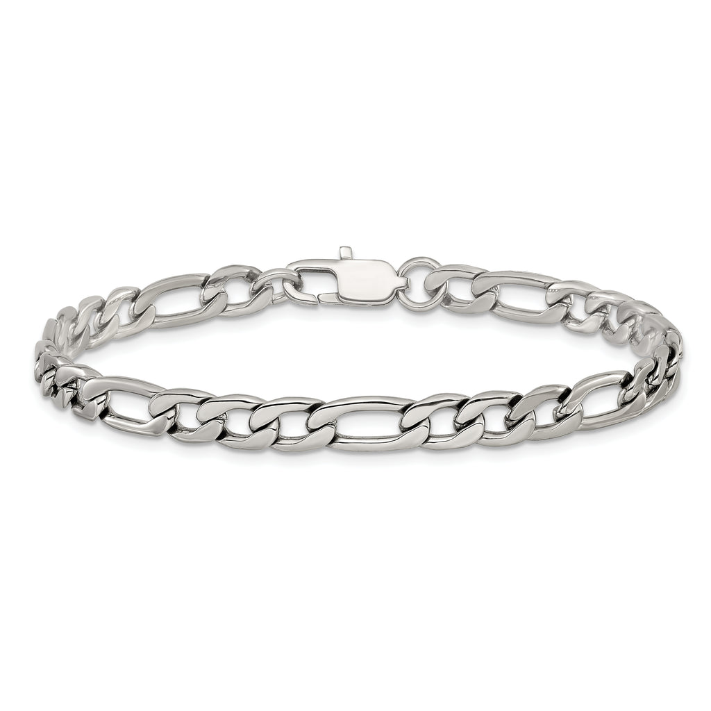 Polished Stainless Steel Figaro Chain Bracelet 6mm