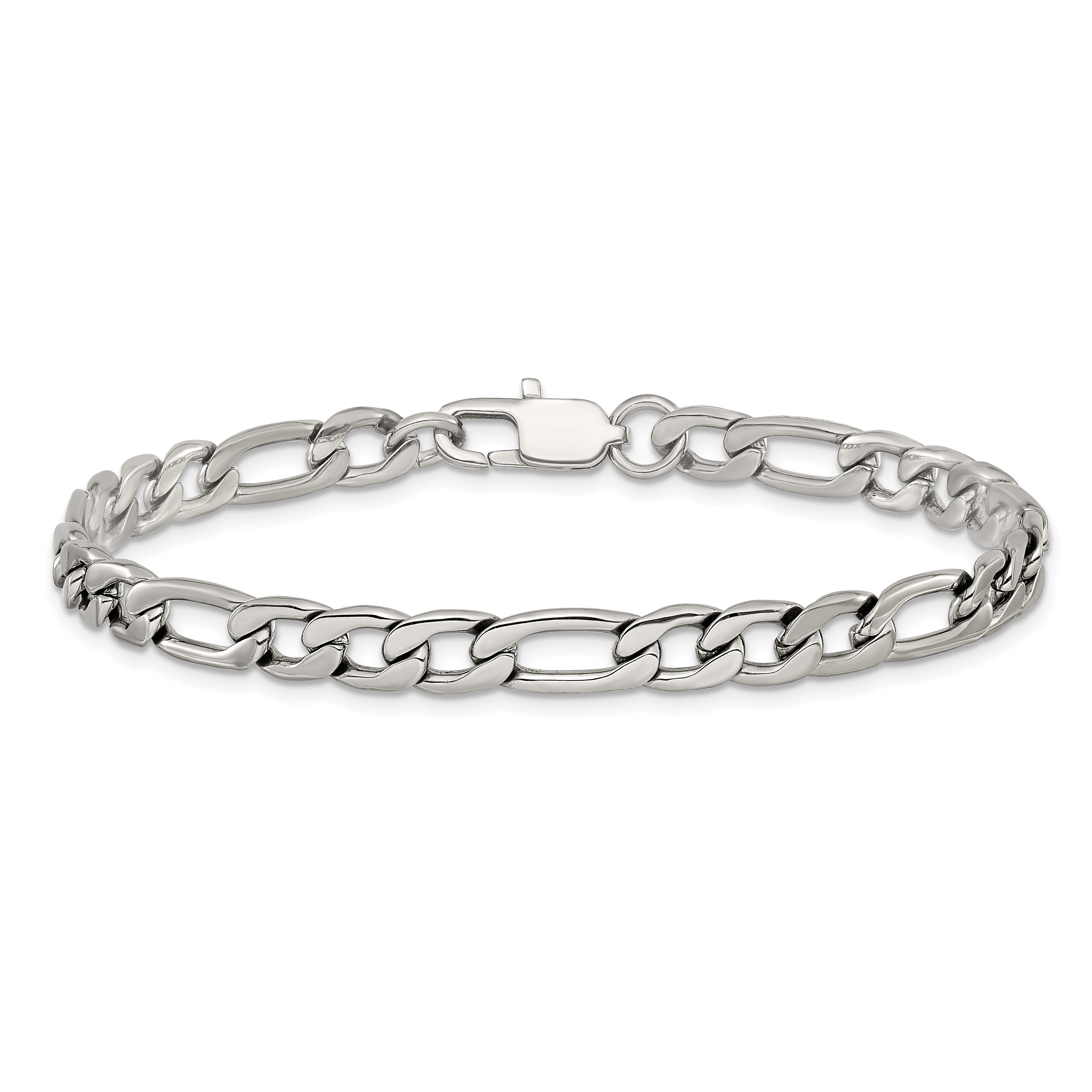 Polished Stainless Steel Figaro Chain Bracelet 6mm