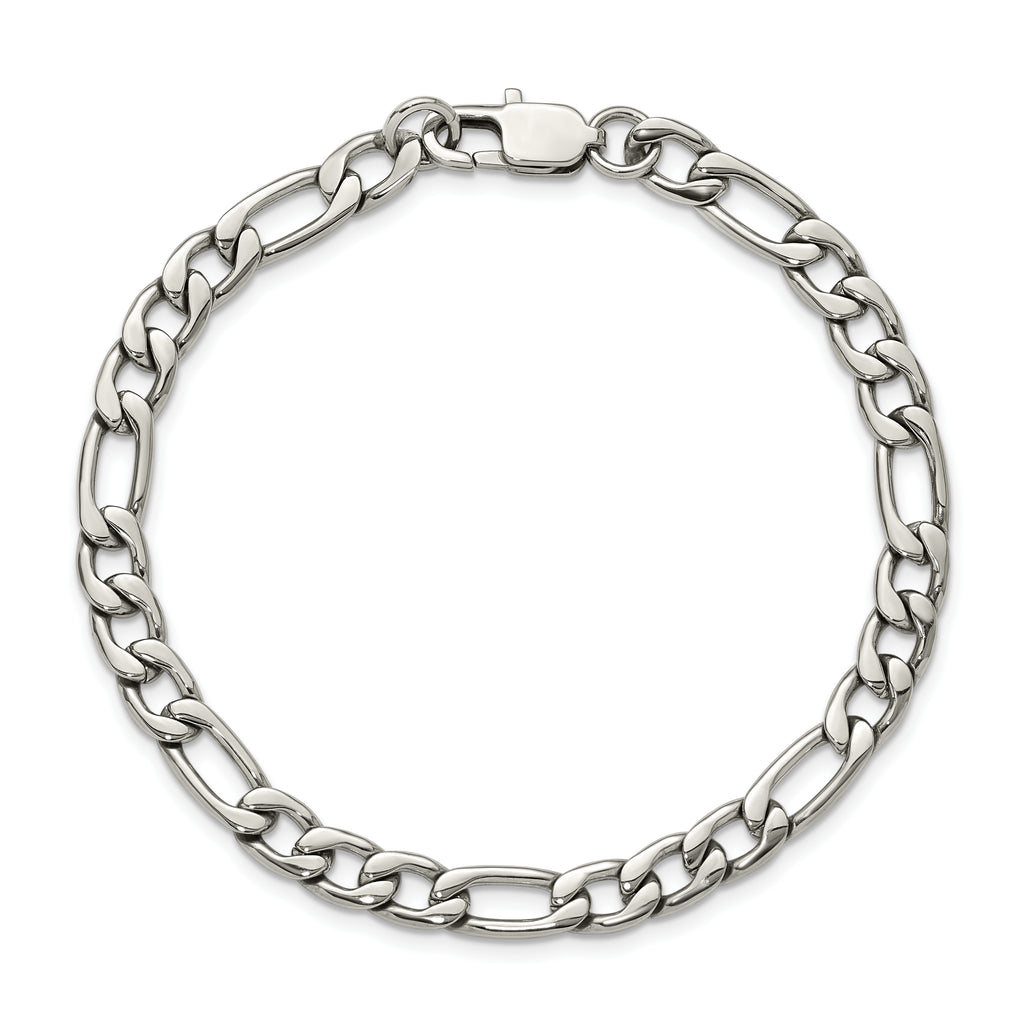 Polished Stainless Steel Figaro Chain Bracelet 6mm