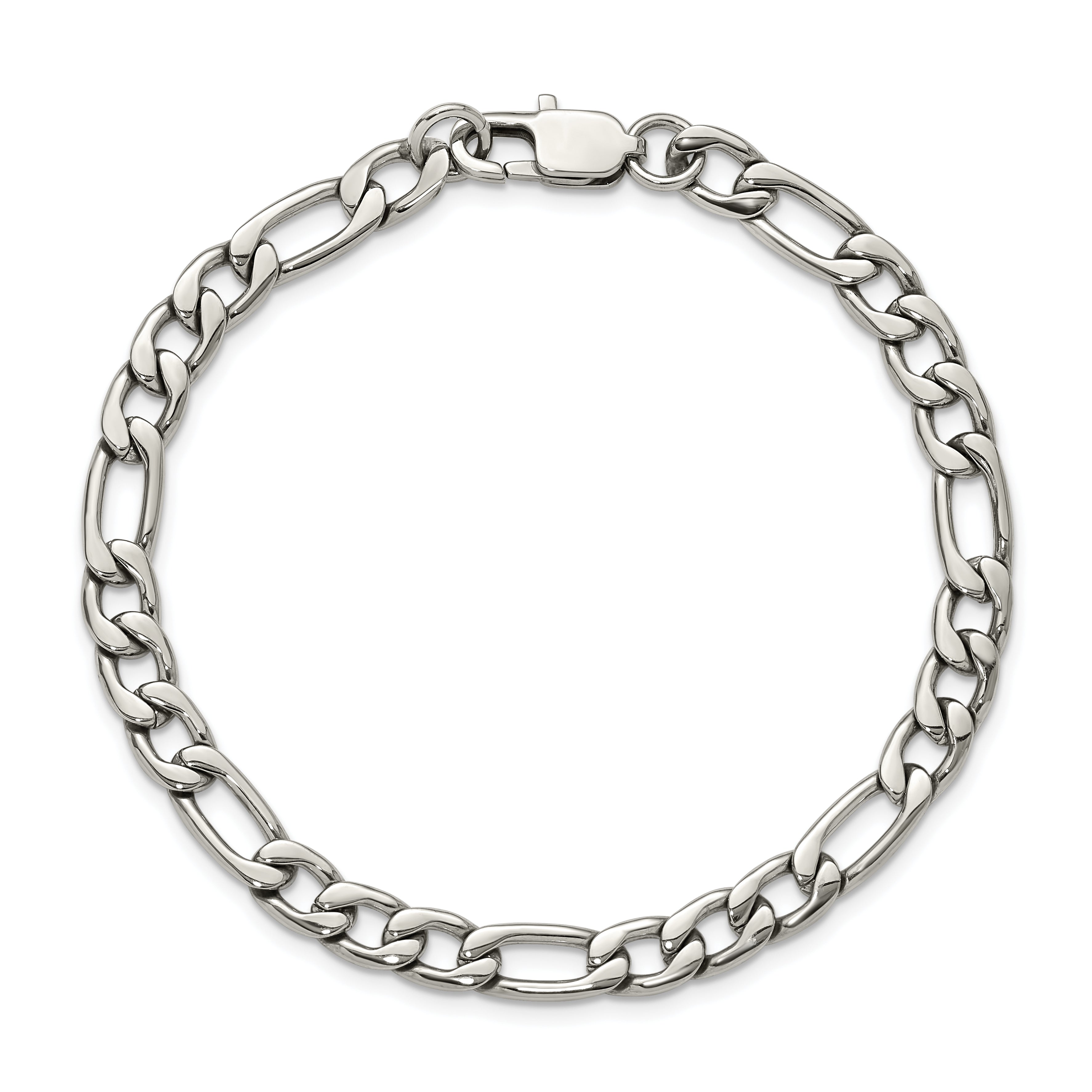Polished Stainless Steel Figaro Chain Bracelet 6mm