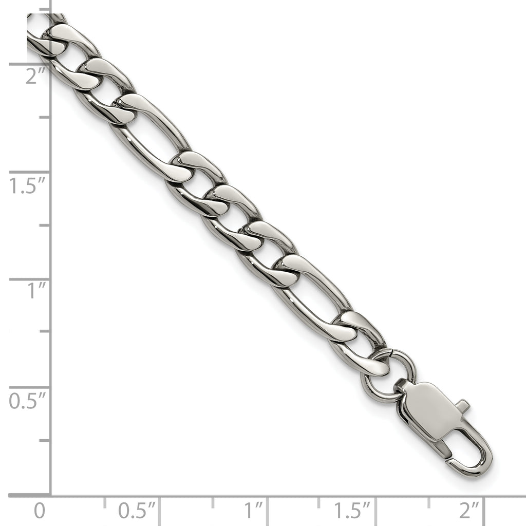 Polished Stainless Steel Figaro Chain Bracelet 6mm