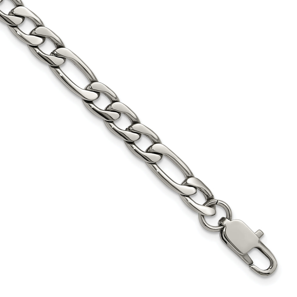 Polished Stainless Steel Figaro Chain Bracelet 6mm