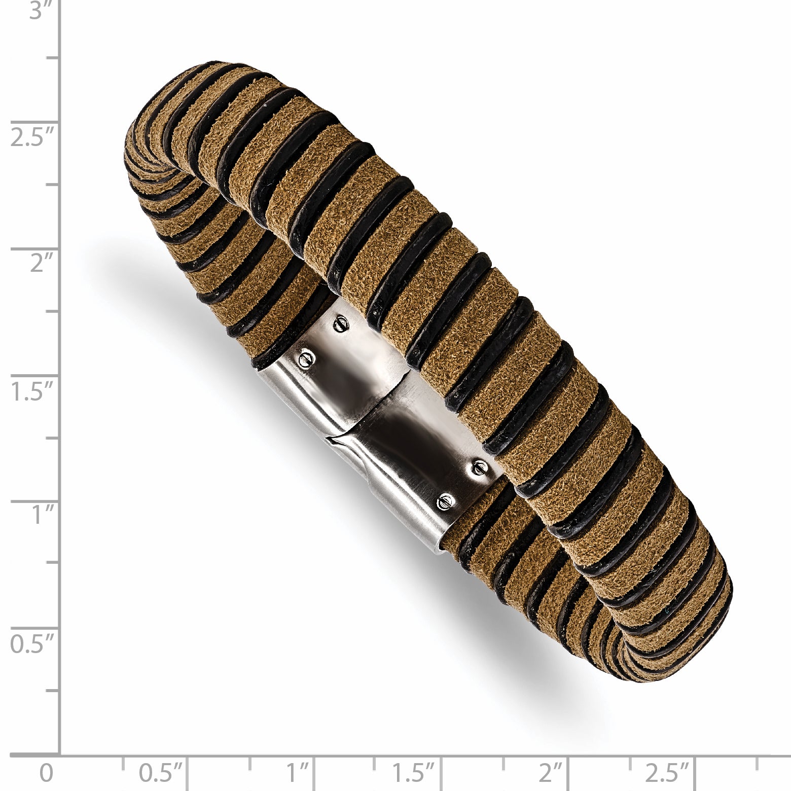 Stainless Steel Brushed Light Brown Suede Black Leather Bracelet for Men