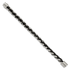 Stainless Steel Polished Braided Black Leather Bracelet for Men