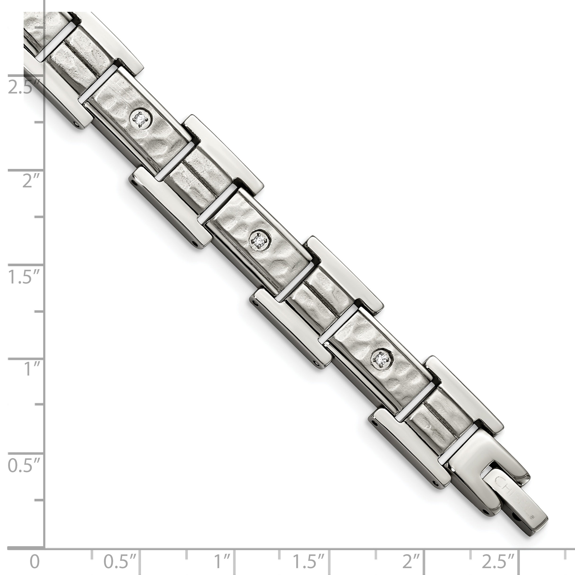 Stainless Steel Brushed Polished and Hammered with Cubic Zirconia Bracelet for Men