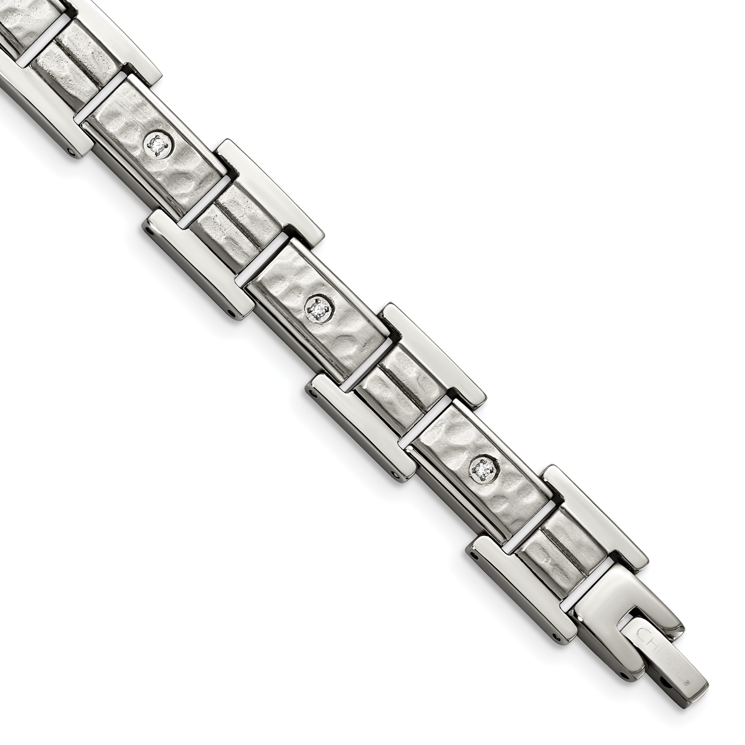 Stainless Steel Brushed Polished and Hammered with Cubic Zirconia Bracelet for Men Main image