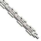 Stainless Steel Brushed Polished and Hammered with Cubic Zirconia Bracelet for Men