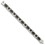 Stainless Steel Polished with Black Carbon Fiber Inlay Link Bracelet for Men