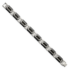 Stainless Steel Polished Black IP-plated with Black Carbon Fiber Inlay Link Bracelet for Men