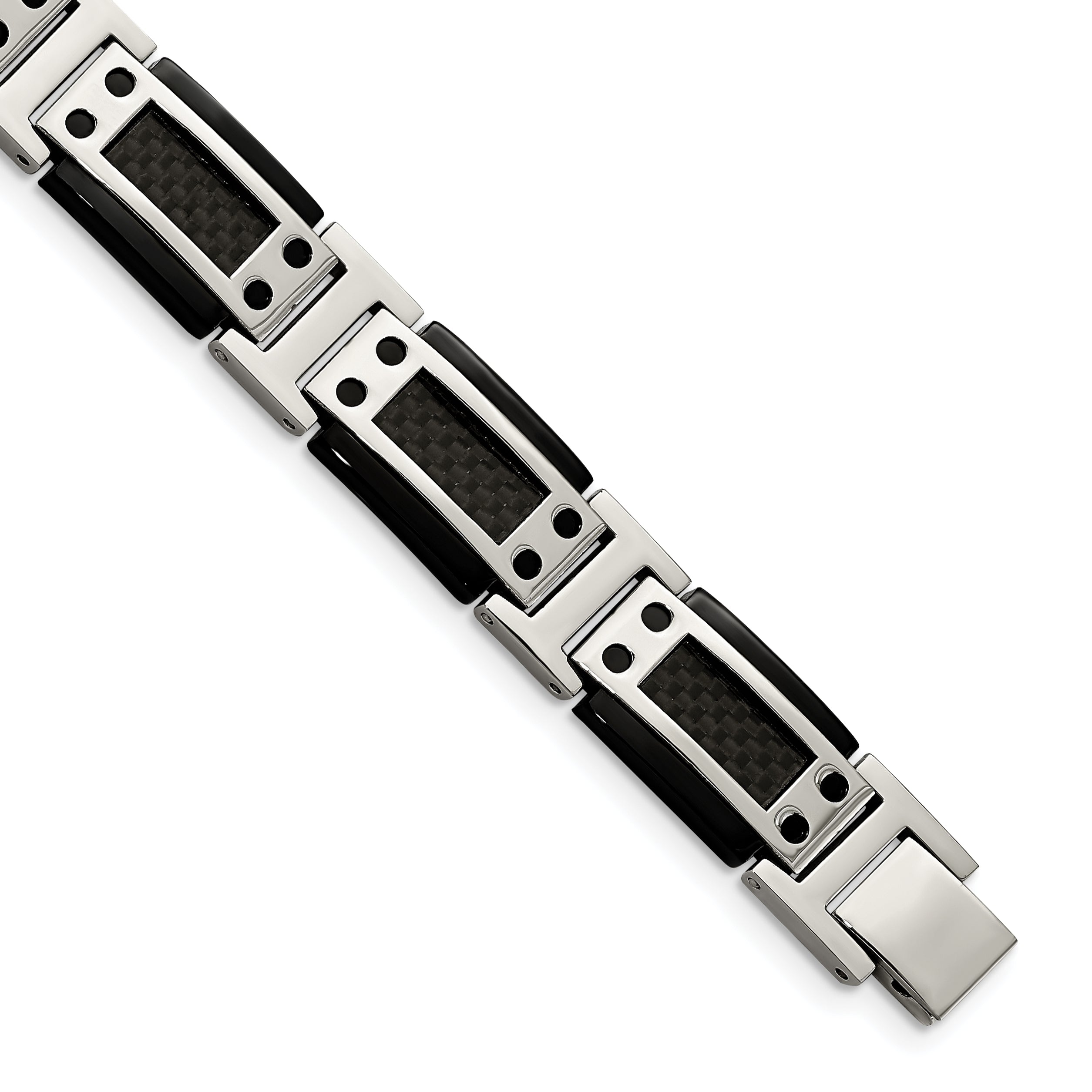 Stainless Steel Polished Black IP-plated with Black Carbon Fiber Inlay Link Bracelet for Men Main image