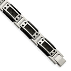 Stainless Steel Polished Black IP-plated with Black Carbon Fiber Inlay Link Bracelet for Men