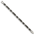 Stainless Steel Polished Black IP-plated with Black Carbon Fiber Link Bracelet for Men