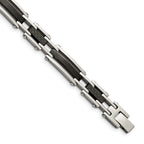 Stainless Steel Polished Black IP-plated with Black Carbon Fiber Link Bracelet for Men
