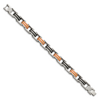 Stainless Steel Polished with Black and Orange Rubber Link Bracelet for Men