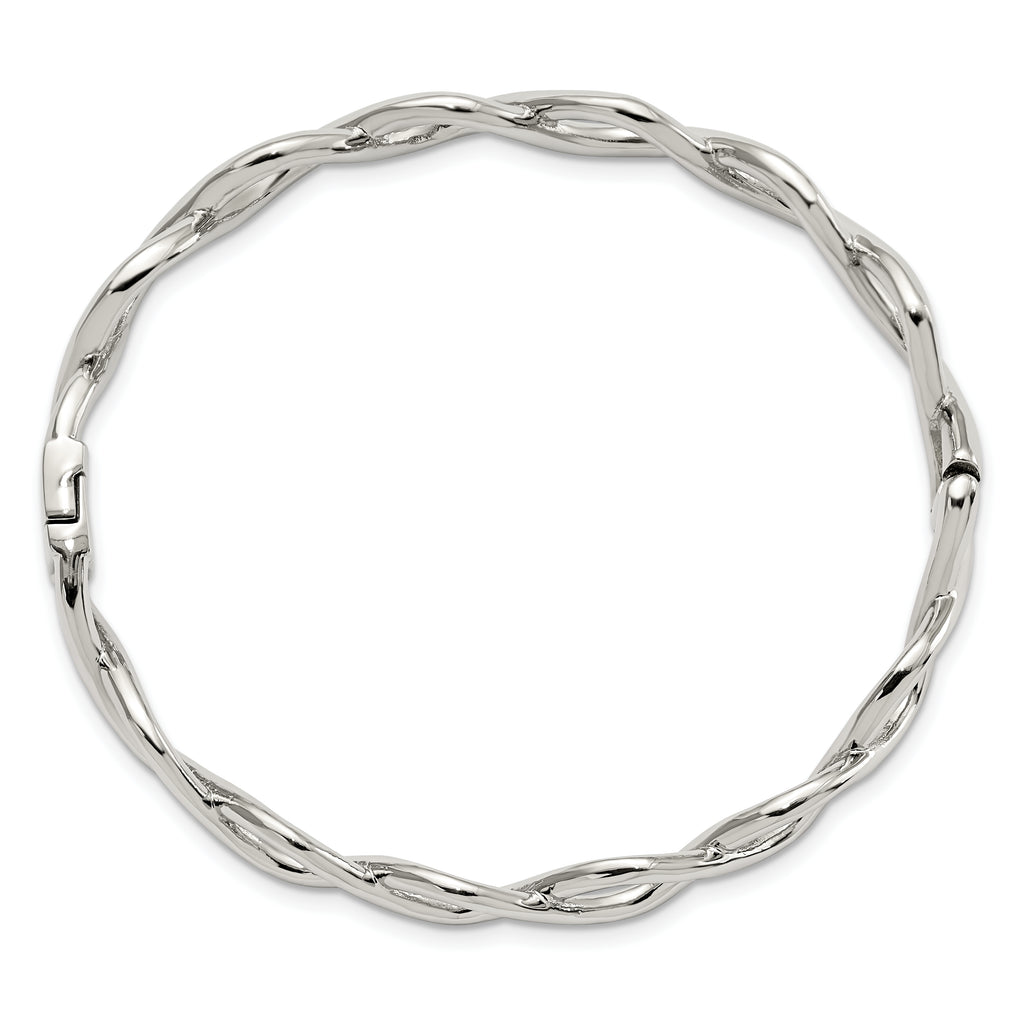 Stainless Steel Polished Criss Cross Hinged Bangle Bracelet for Women