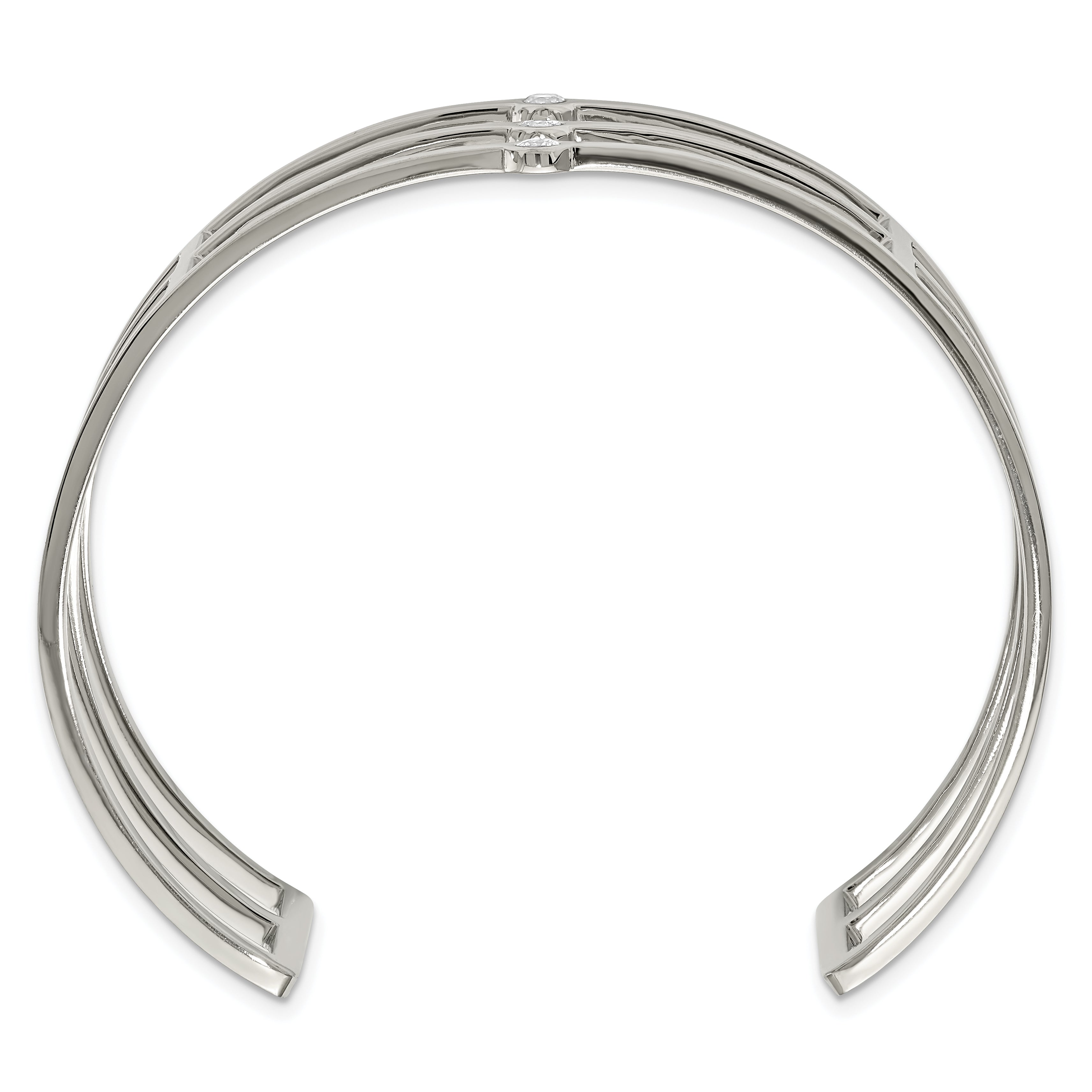 Stainless Steel Polished Cubic Zirconia Cuff Bangle Bracelet for Women