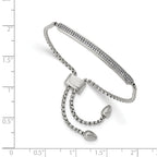 Stainless Steel Polished with 2 Row Cubic Zirconia Bar Friendship/Bolo Adjustable Bracelet for Women
