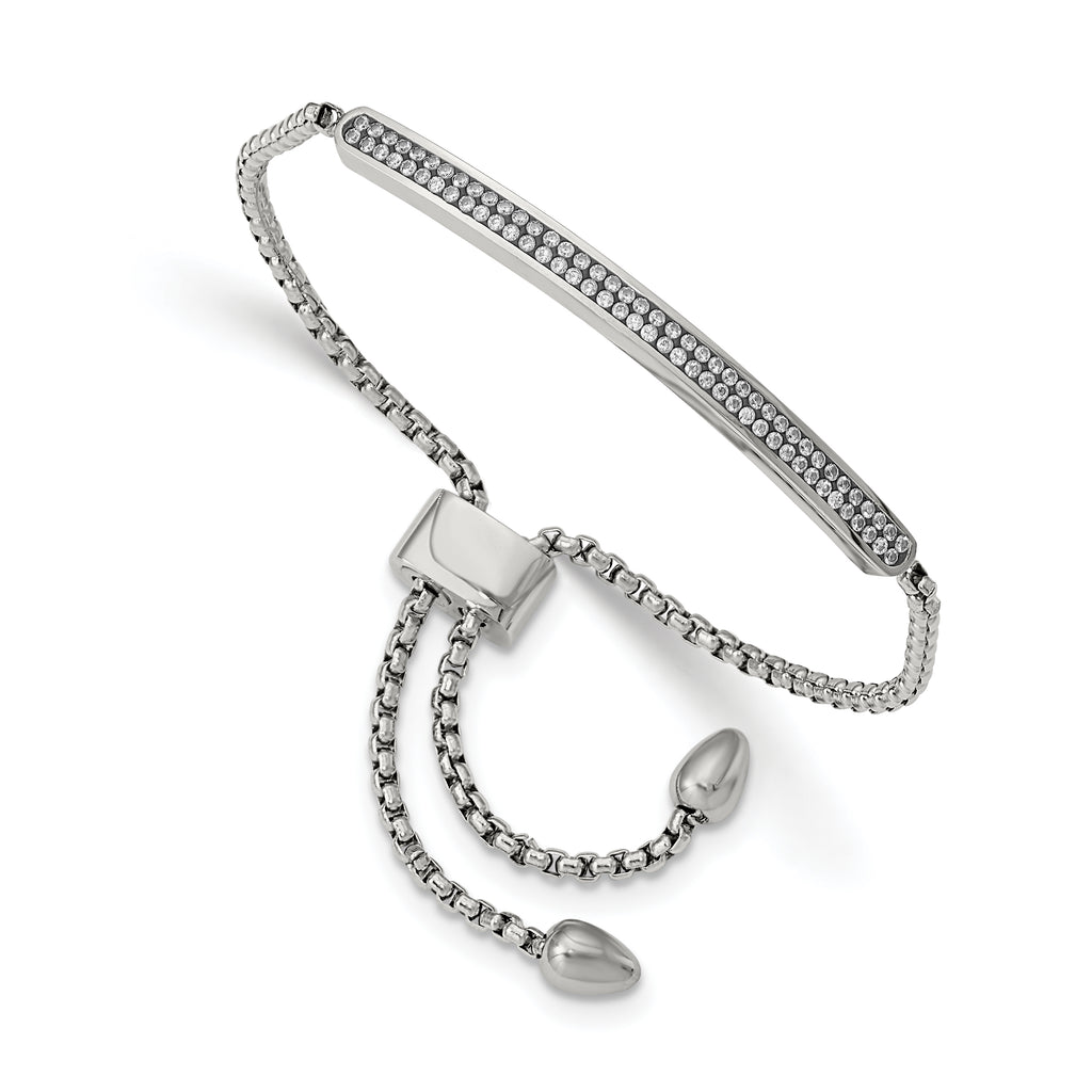 Stainless Steel Polished with 2 Row Cubic Zirconia Bar Friendship/Bolo Adjustable Bracelet for Women