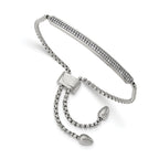 Stainless Steel Polished with 2 Row Cubic Zirconia Bar Friendship/Bolo Adjustable Bracelet for Women
