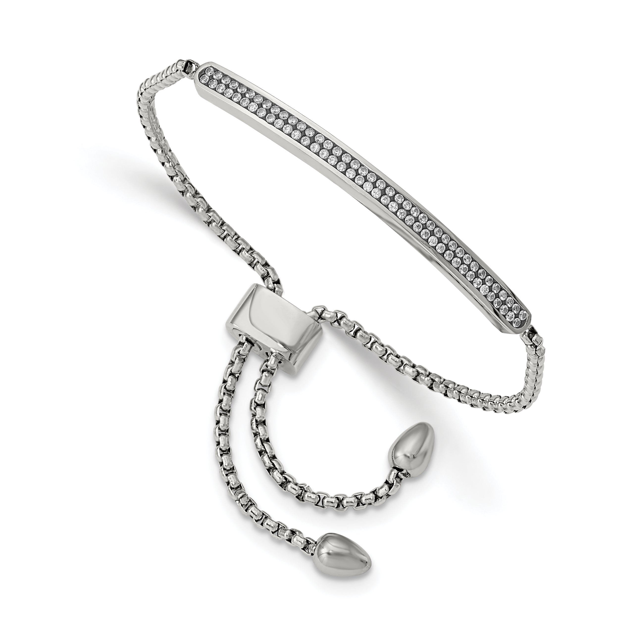 Stainless Steel Polished with 2 Row Cubic Zirconia Bar Friendship/Bolo Adjustable Bracelet for Women