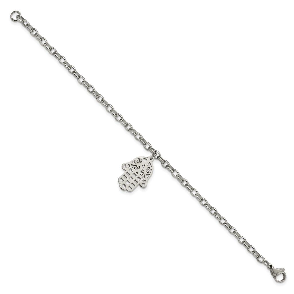 Stainless Steel Polished Chamseh/Hamsa Bracelet for Women