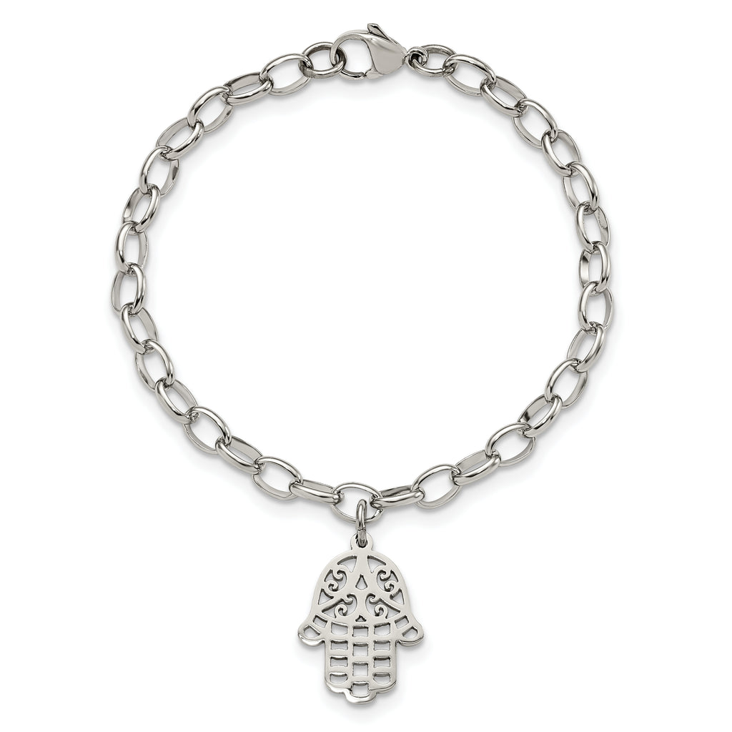 Stainless Steel Polished Chamseh/Hamsa Bracelet for Women