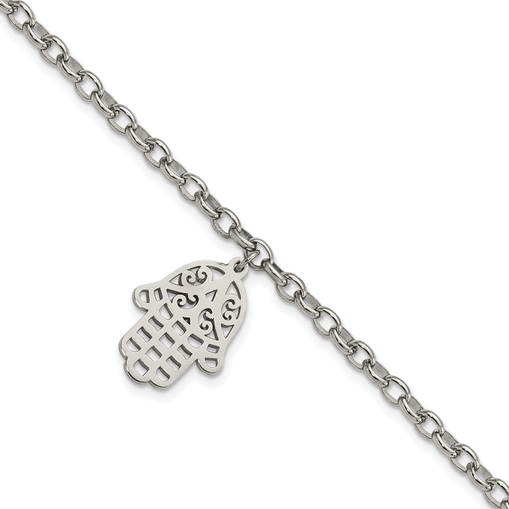 Stainless Steel Polished Chamseh/Hamsa Bracelet for Women