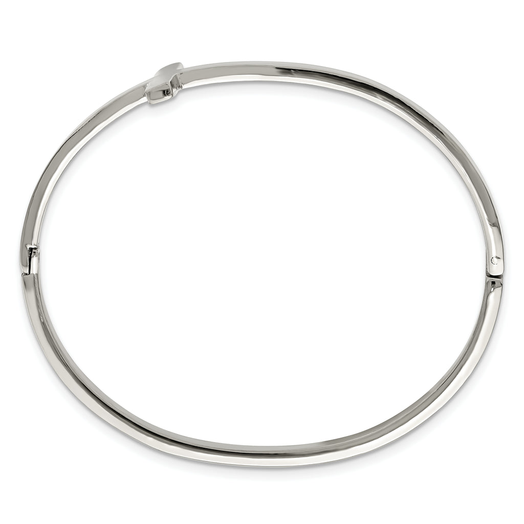 Stainless Steel Polished Sideways Cross Hinged Bangle Bracelet for Women