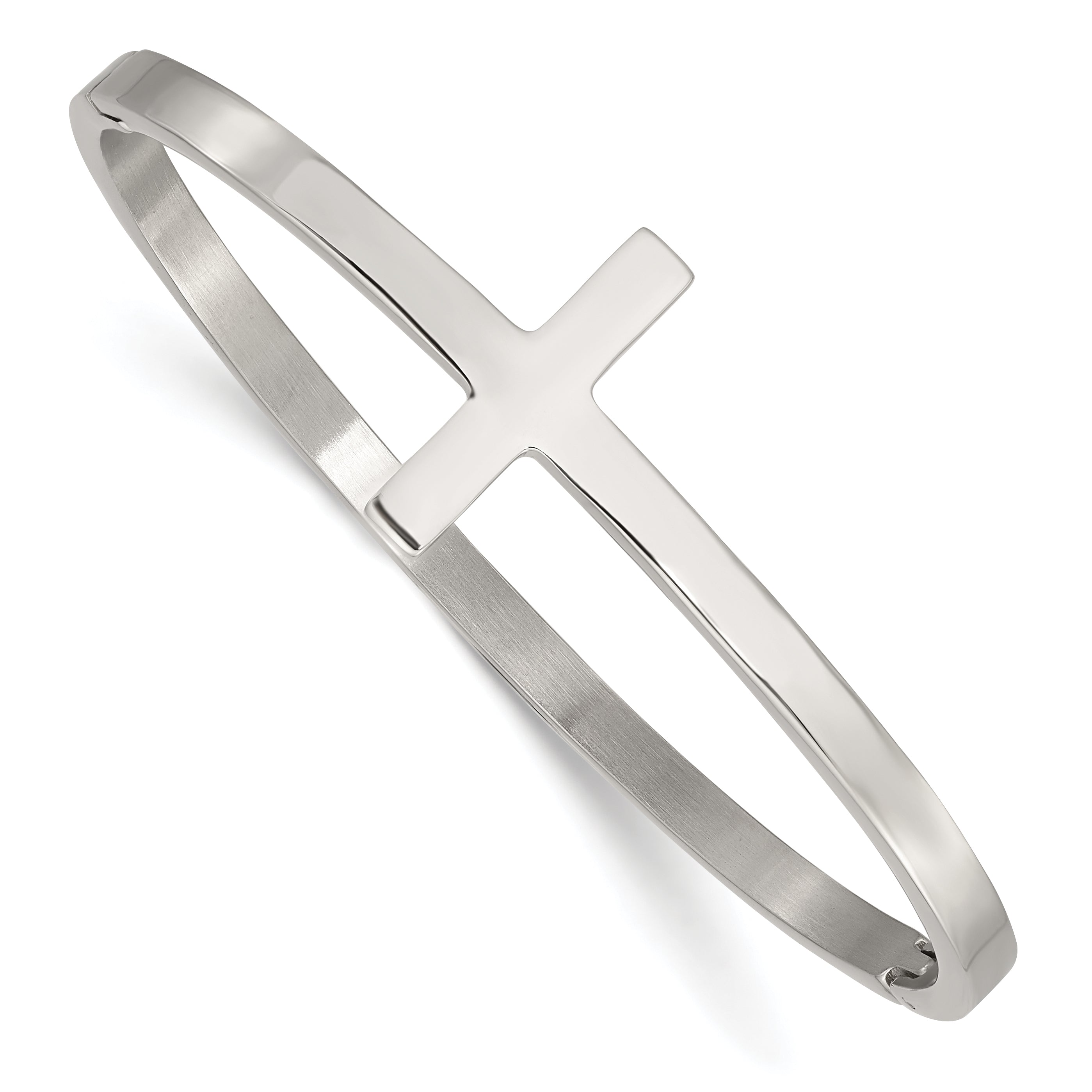 Stainless Steel Polished Sideways Cross Hinged Bangle Bracelet for Women