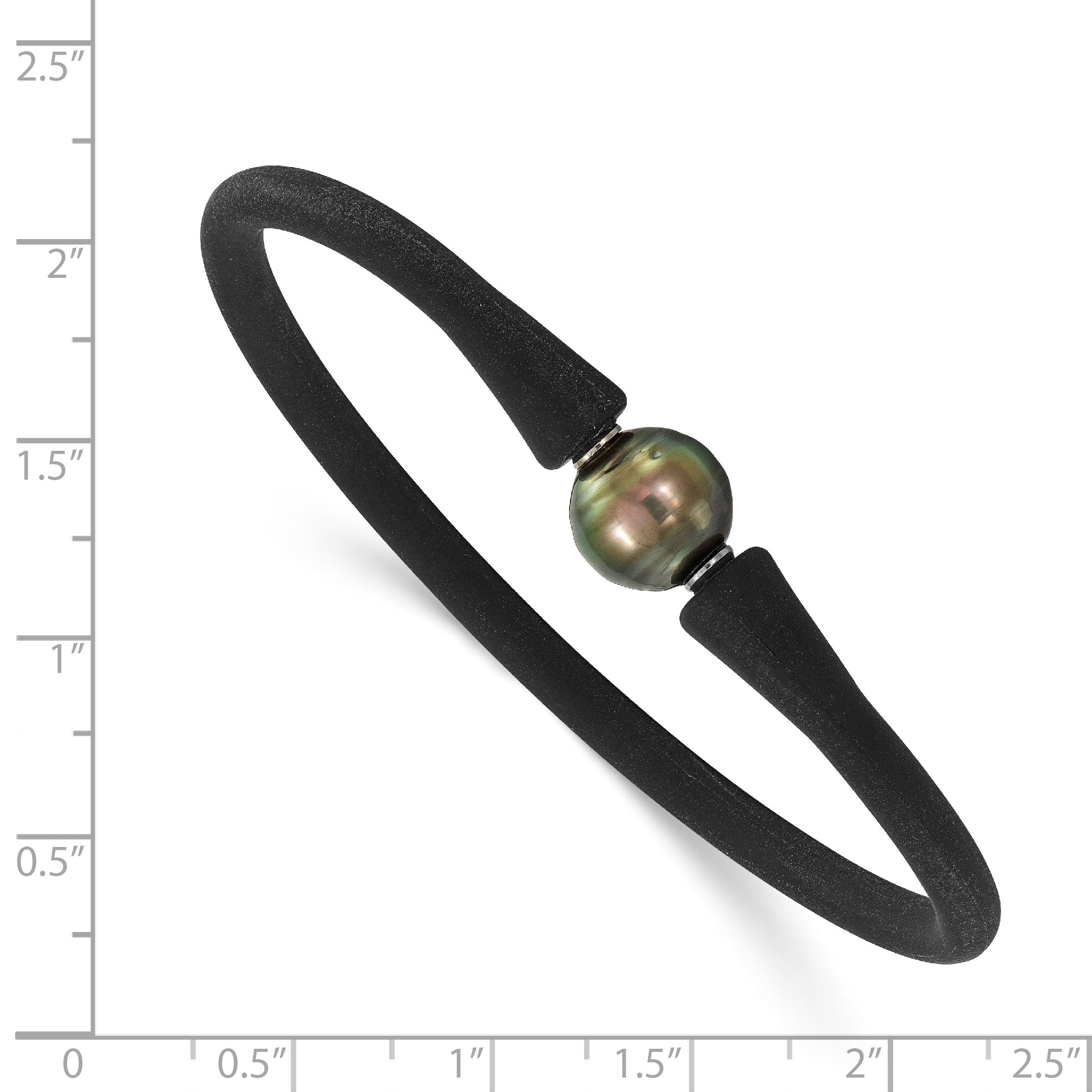 Stainless Steel 10-11mm Black Tahitian Pearl Black Silicone Bracelet with Hidden Clasp