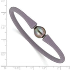 Stainless Steel 10-11mm Black Tahitian Pearl Mauve/Grey Silicone Bracelet
