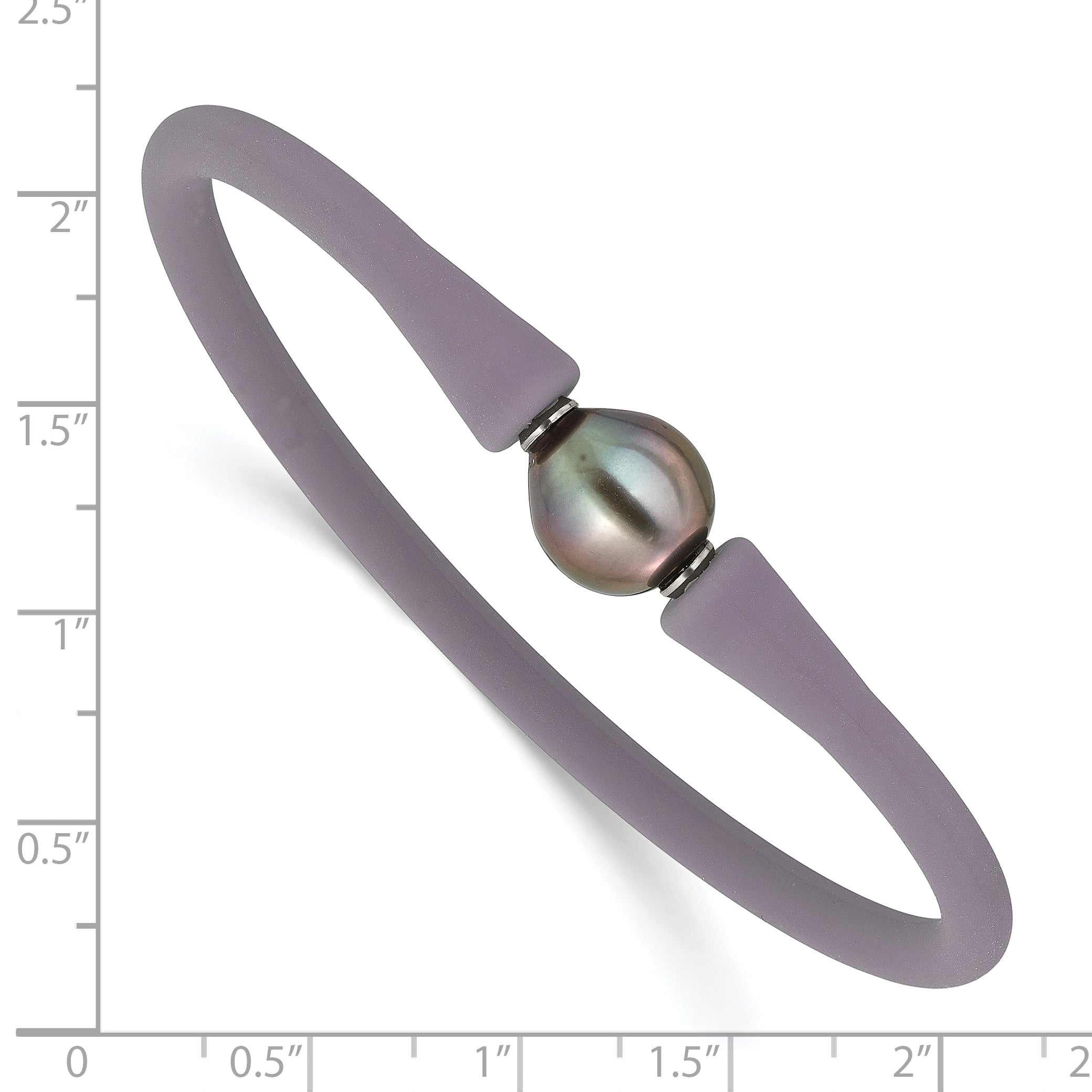 Stainless Steel 10-11mm Black Tahitian Pearl Grey Silicone Bracelet