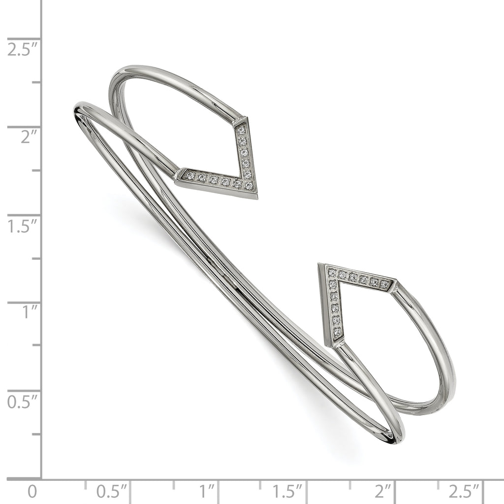 Stainless Steel Polished with Cubic Zirconia Flexible Cuff Bangle Bracelet for Women