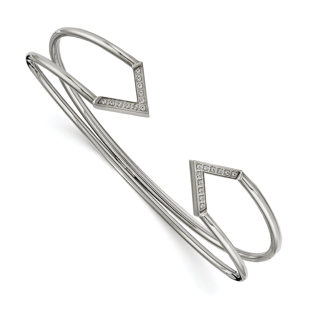 Stainless Steel Polished with Cubic Zirconia Flexible Cuff Bangle Bracelet for Women