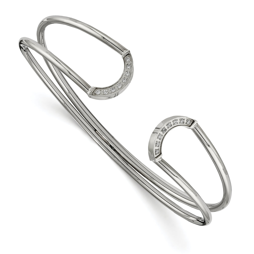 Stainless Steel Polished with Cubic Zirconia Flexible Cuff Bangle Bracelet for Women
