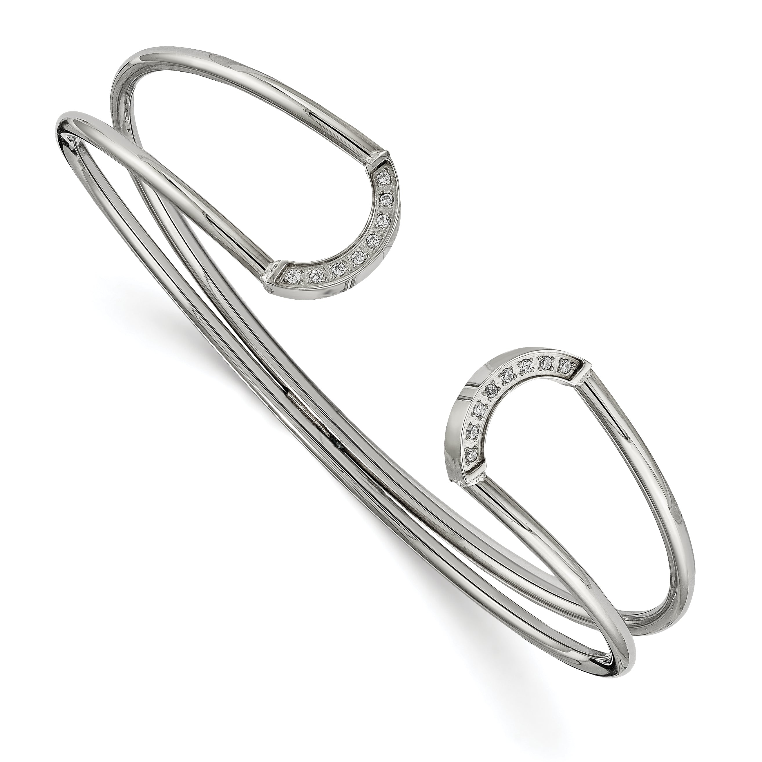 Stainless Steel Polished with Cubic Zirconia Flexible Cuff Bangle Bracelet for Women
